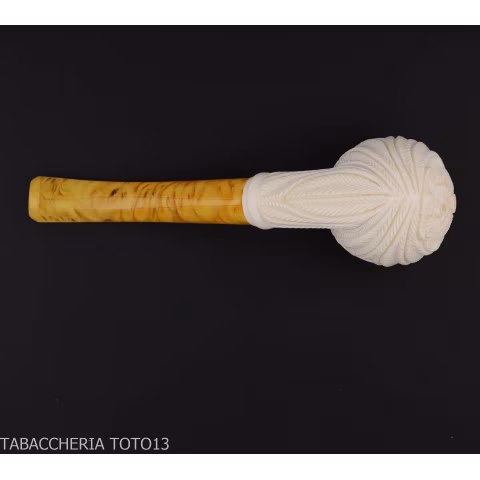Pipa doblada en forma de Apple en espuma de mar con adornos florales - Pipas de Tabaco