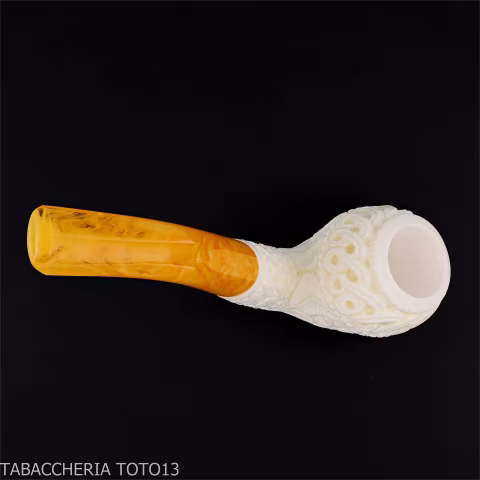 Pipa de espuma de marquetería curvada con forma de cutty y decoraciones florales - Pipas de Tabaco