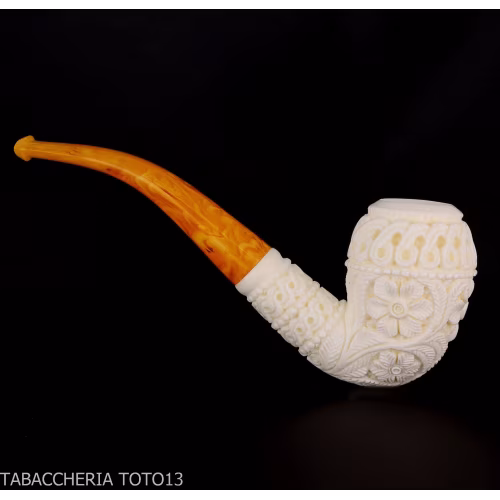 Bent Cutty in schiuma di mare decori floreali-Pipe in schiuma di mare