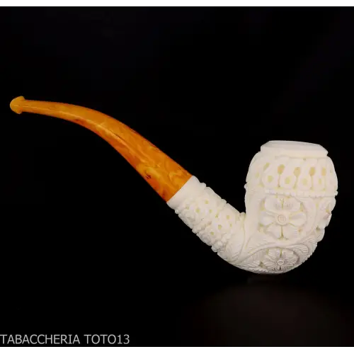 Pipe en écume de mer Cutty courbée avec décorations florales - Pipe Pour le Tabac - écume de mer - sépiolite