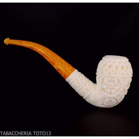 Pipa de espuma de marquetería curvada con forma de cutty y decoraciones florales - Pipas de Tabaco