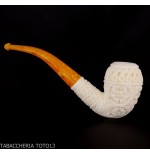 Bent Cutty Meerschaum Pipe with Floral Decorations - Tobacco Pipes - Sea foam - seppiolite