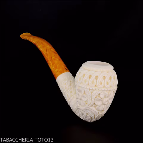Bent Cutty in schiuma di mare decori floreali - Pipe