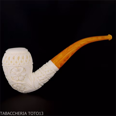 Bent Cutty in schiuma di mare decori floreali - Pipe