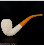 Bent Cutty Meerschaum Pipe with Floral Decorations - Tobacco Pipes - Sea foam - seppiolite