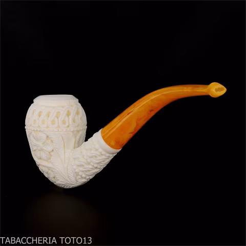 Pipa de espuma de marquetería curvada con forma de cutty y decoraciones florales - Pipas de Tabaco