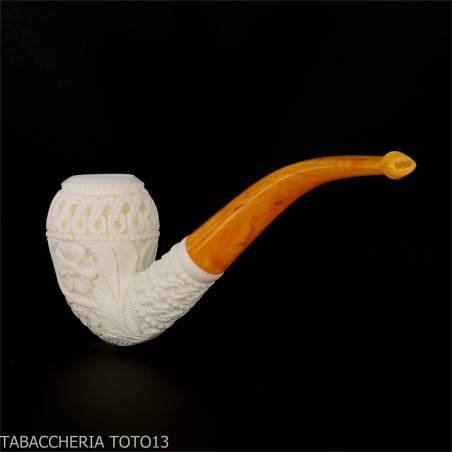 Pipe en écume de mer Cutty courbée avec décorations florales - Pipe Pour le Tabac - écume de mer - sépiolite