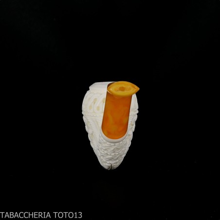 Bent Cutty Meerschaum Pipe with Floral Decorations - Tobacco Pipes - Sea foam - seppiolite