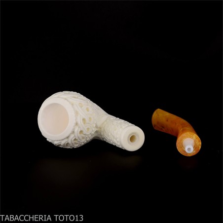 Pipe en écume de mer Cutty courbée avec décorations florales - Pipe Pour le Tabac - écume de mer - sépiolite