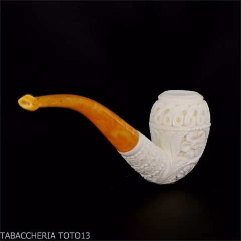 Bent Cutty in schiuma di mare decori floreali - Pipe