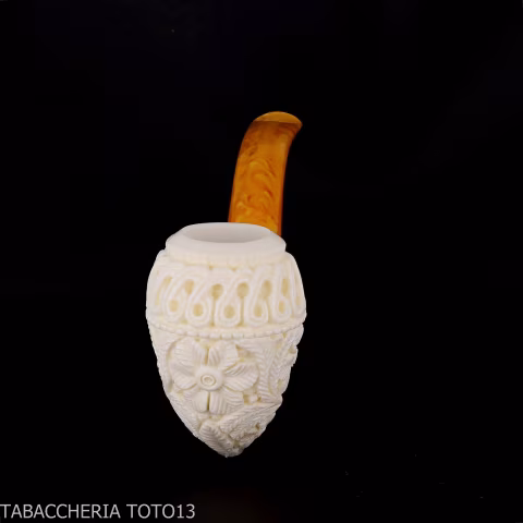 Bent Cutty in schiuma di mare decori floreali - Pipe