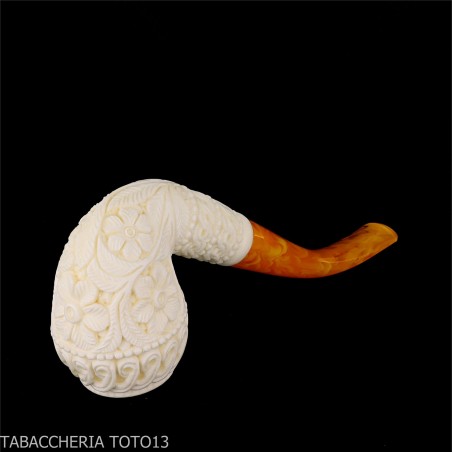 Pipe en écume de mer Cutty courbée avec décorations florales - Pipe Pour le Tabac - écume de mer - sépiolite