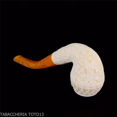 Bent Cutty in schiuma di mare decori floreali - Pipe