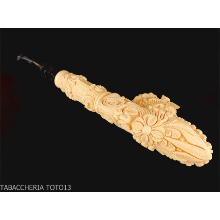Pipe en écume de mer en forme de Cavalier, sculptée avec une tête traitée au thé-Pipe En Mousse De Mer