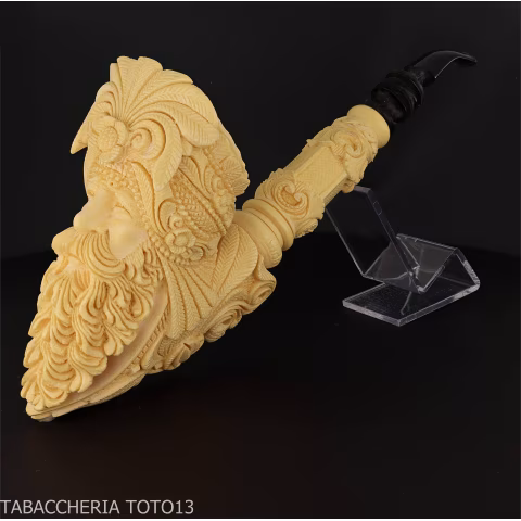 Pipa in schiuma di mare forma Cavalier testa scolpita tratta al tè - Pipe
