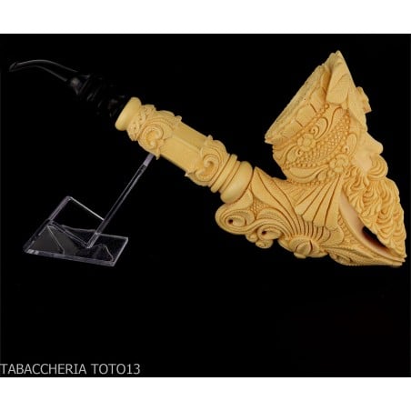 Pipe en écume de mer en forme de Cavalier, sculptée avec une tête traitée au thé-Pipe En Mousse De Mer
