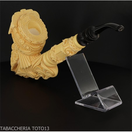 Pipe en écume de mer en forme de Cavalier, sculptée avec une tête traitée au thé-Pipe En Mousse De Mer