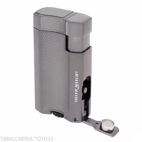 Silver Match London Double Jet Flame Lighter and Puncher - Lighter For Cigar - Silver Match