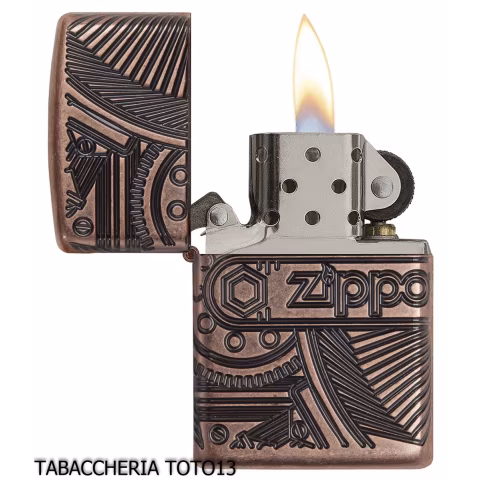 Zippo Armor in Antique Copper with Mechanical Gear Engraving - Lighters - Brass