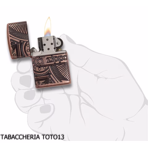 Zippo Armor in Antique Copper with Mechanical Gear Engraving - Lighters - Brass