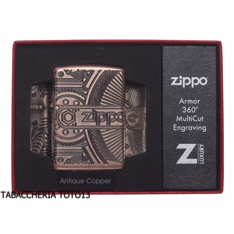 Zippo Armor in Antique Copper with Mechanical Gear Engraving - Lighters - Brass