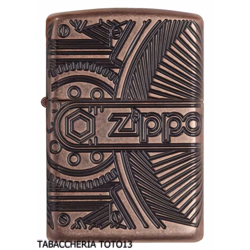 Zippo Armor in Antique Copper with Mechanical Gear Engraving-Lighters Zippo