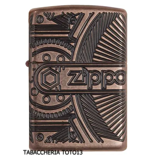 Zippo Armor in Antique Copper with Mechanical Gear Engraving - Lighters - Brass