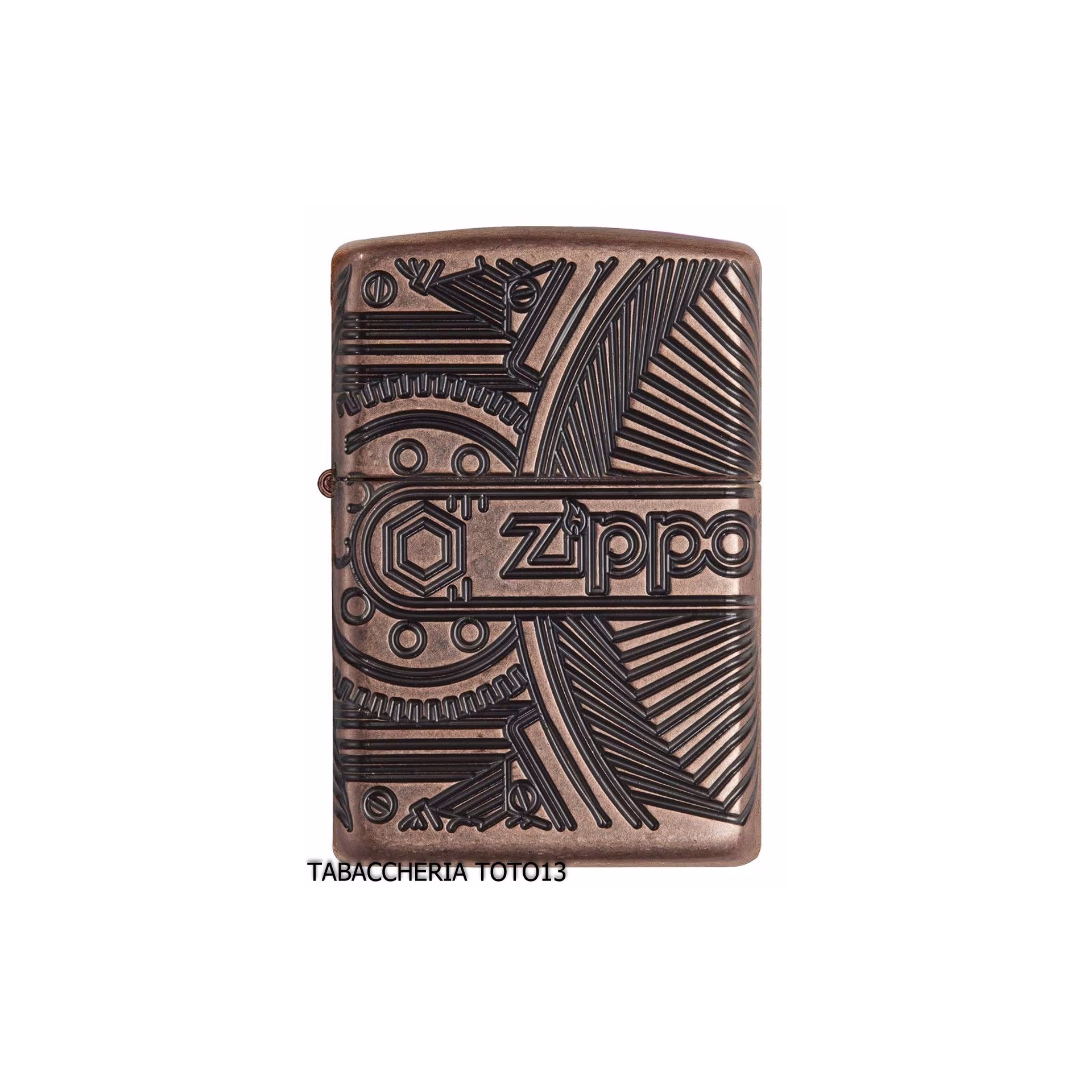 Zippo Armor in Antique Copper with Mechanical Gear Engraving - Lighters - Brass