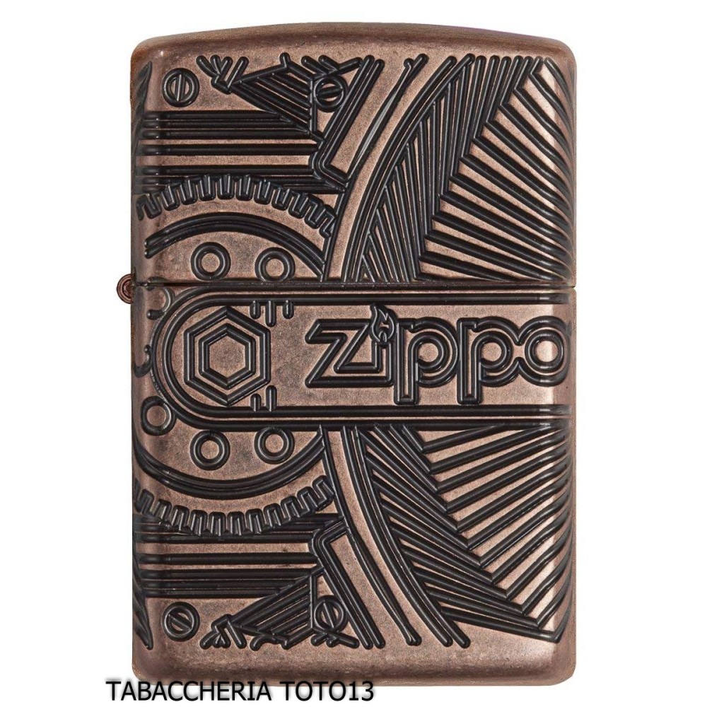 Zippo Armor in rame antico incisione ingranaggi meccanici - Accendini