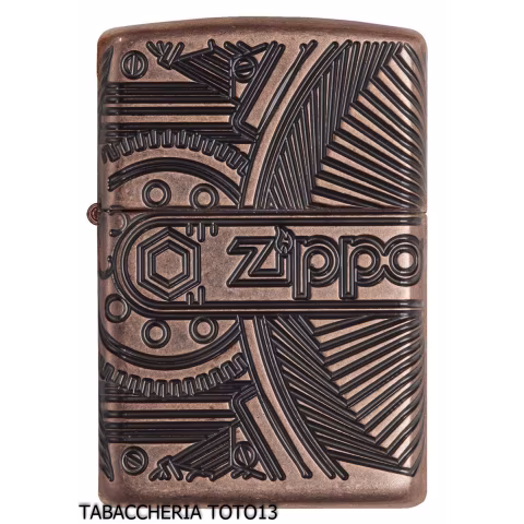 Zippo Armor in rame antico incisione ingranaggi meccanici - Accendini