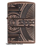 Zippo Armor en cuivre antique avec gravure d'engrenages mécaniques - Briquets - Laiton