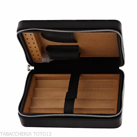 Passatore box in cedro rivestita in pelle nera dotato di umidificatore - Accessori Per Sigari