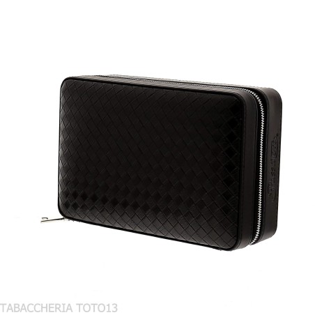 Passatore box in cedar covered in black leather equipped with humidifier-Cigars Case for Travel