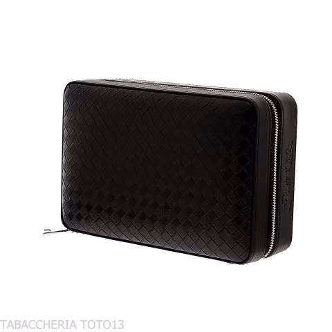 Passatore box in cedro rivestita in pelle nera dotato di umidificatore - Accessori Per Sigari