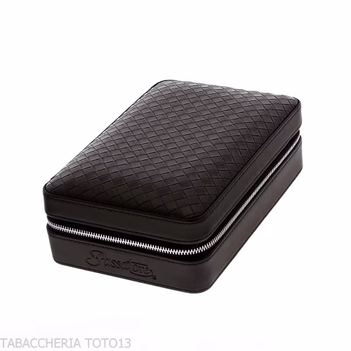 Passatore box in cedro rivestita in pelle nera dotato di umidificatore-Portasigari da Viaggio