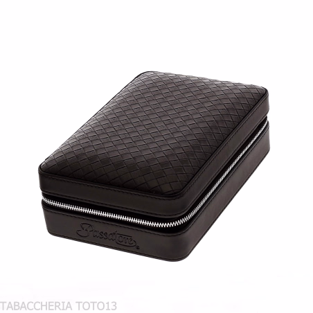 Passatore box in cedar covered in black leather equipped with humidifier-Cigars Case for Travel