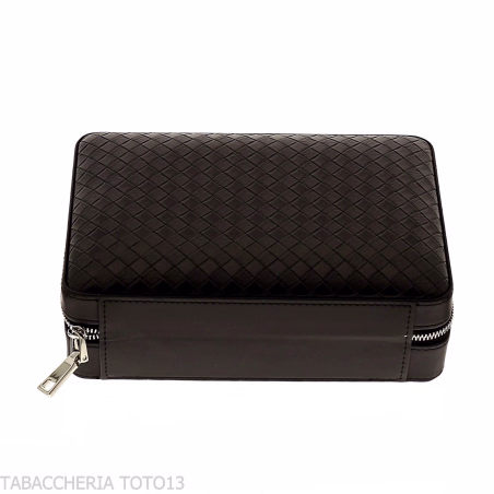 Passatore box in cedar covered in black leather equipped with humidifier-Cigars Case for Travel