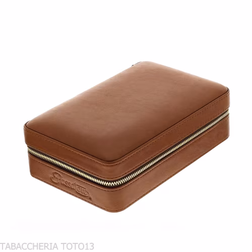 Passatore cedar humidor covered in brown leather with humidifier-Cigars Case for Travel