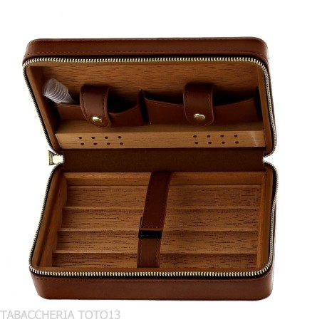 Cave à cigares Passatore en cèdre recouverte de cuir marron avec humidificateur - Accessoires Cigare - Cuir, Bois