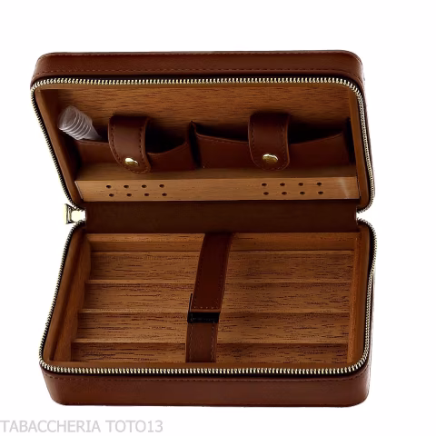 Passatore box in cedro rivestita in pelle marrone dotato di umidificatore - Accessori Per Sigari