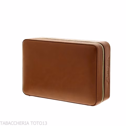 Passatore cedar humidor covered in brown leather with humidifier - Accessories Cigar - Leather, Wood