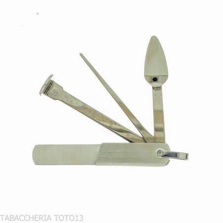 Pfeifenhandtuch mit 3 Werkzeugen, Satinchrom - Zubehör für Tabakpfeifen