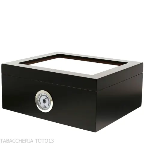 Humidor laccato nero con coperchio in vetro - Accessori Per Sigari