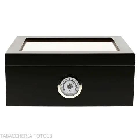 Humidor laccato nero con coperchio in vetro - Accessori Per Sigari