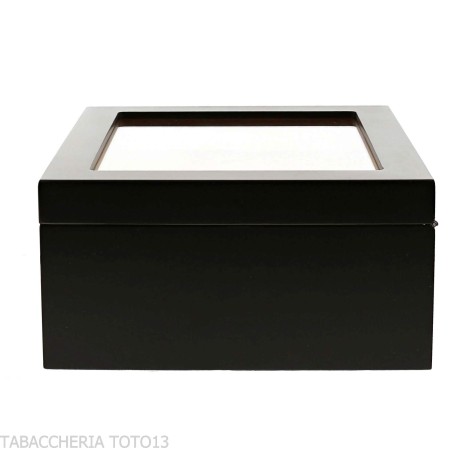 Humidor lacado en negro con tapa de cristal - Accesorios Del Cigarro