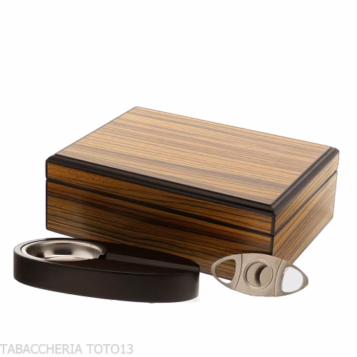 Cave à cigares en bois de zèbre avec cendrier et coupe-cigare-Humidor et Vitrines Wipes