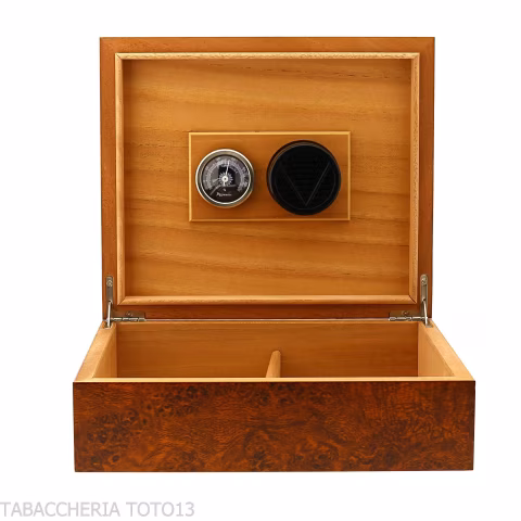 Humidified box for briar cigars complete with ashtray, cutter and cigar holder - Accessories Cigar - Natural root, Wood
