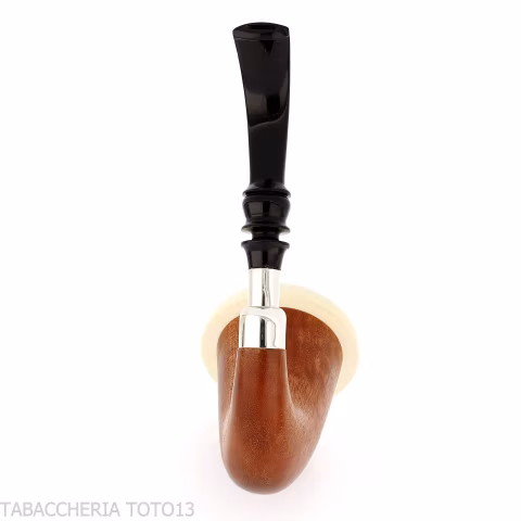 Calabash tradizionale in legno Okoumé africano con ghiera e flock in argento - Pipe