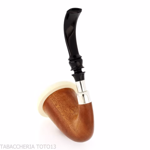 Calabash tradizionale in legno Okoumé africano con ghiera e flock in argento - Pipe