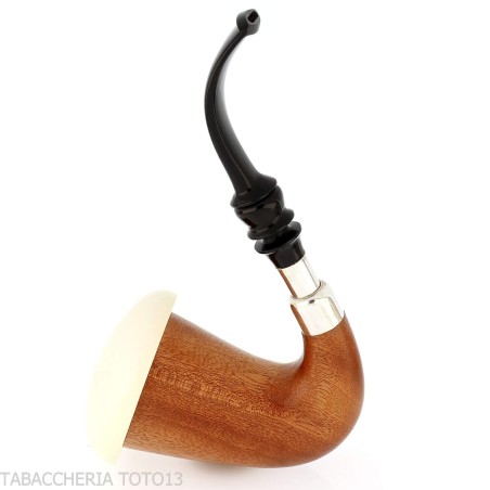 Traditional African Okoumé wood calabash with silver ferrule and flock - Tobacco Pipes - Wood, Sea foam - seppiolite